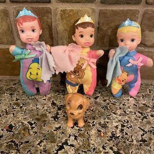 Vintage Disney Tolly Tots Cinderella Belle and Ariel 4 inch Plush Dolls